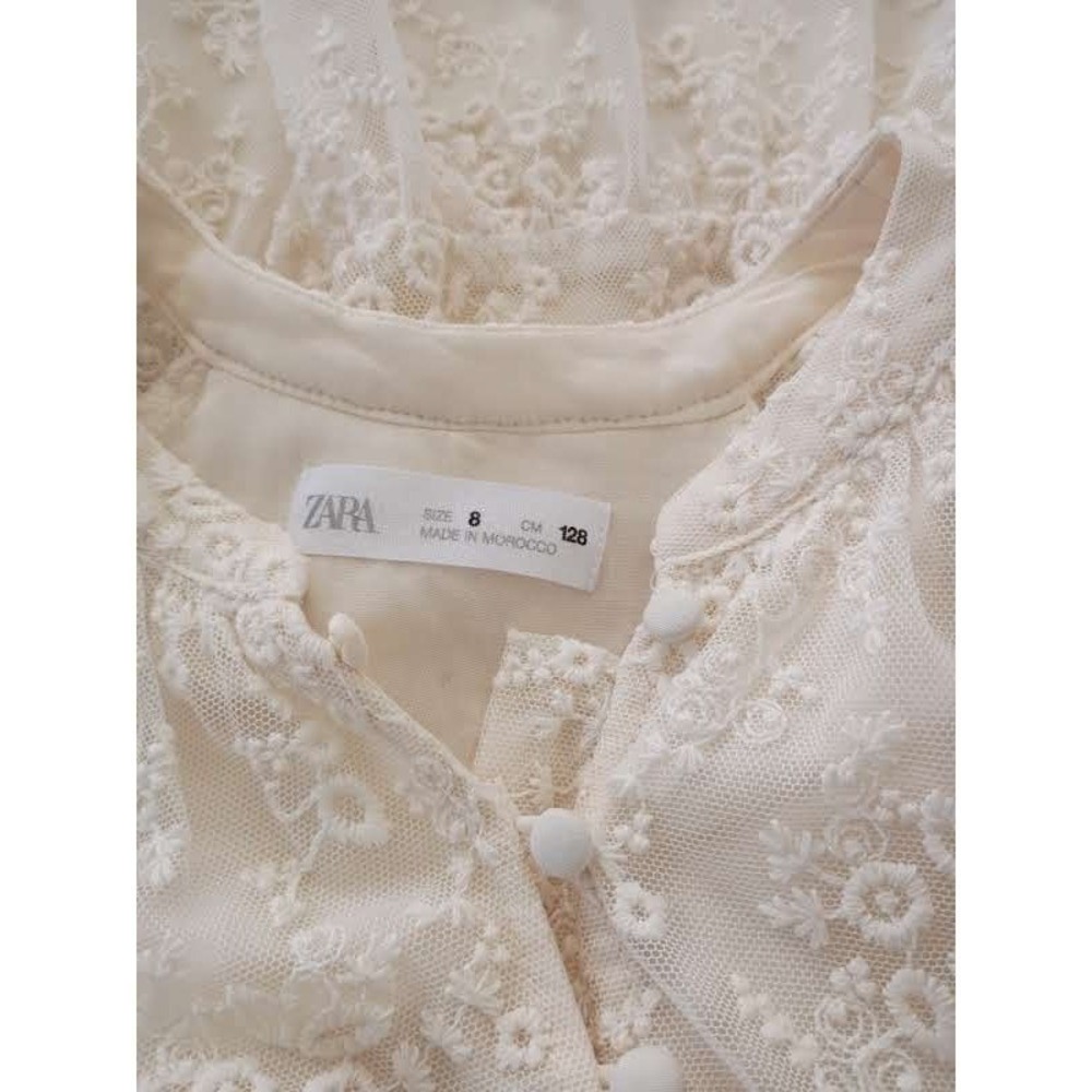 Zara Kids Lace Dress Cream White Button Front Tiered Ruffle Girls Size 8 - Picture 4 of 9